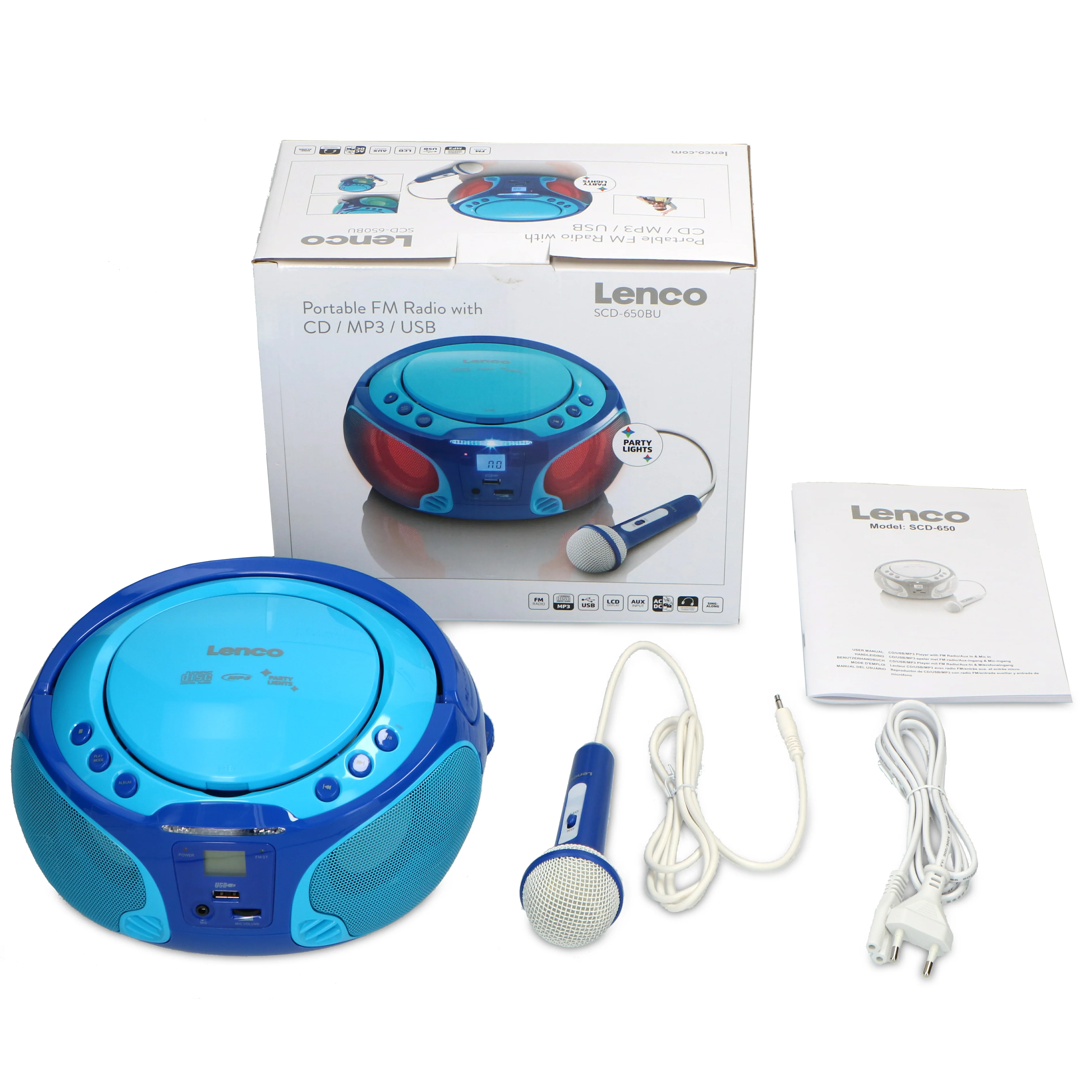 LENCO SCD-650BU Draagbare FM Radio CD/MP3/USB microfoon en licht effecten - Blauw - Image 15
