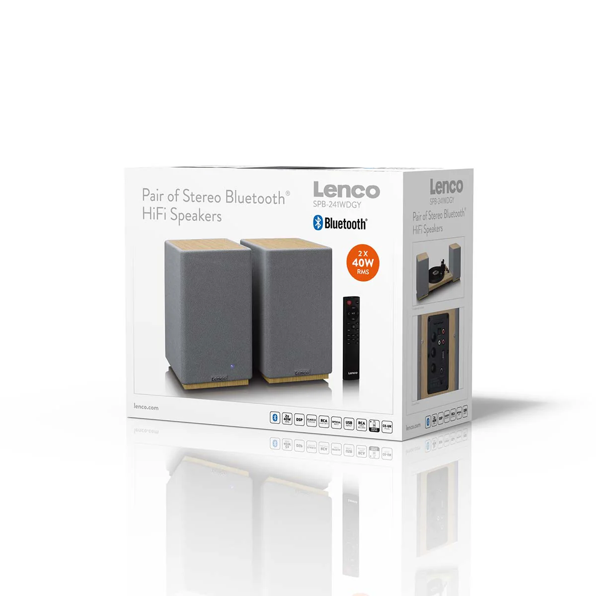 LENCO SPB-241WDGY - Set van 2 HiFi stereo Bluetooth® speakers - Krachtig geluid in een stijlvol design - Hout/Grijs - Image 11
