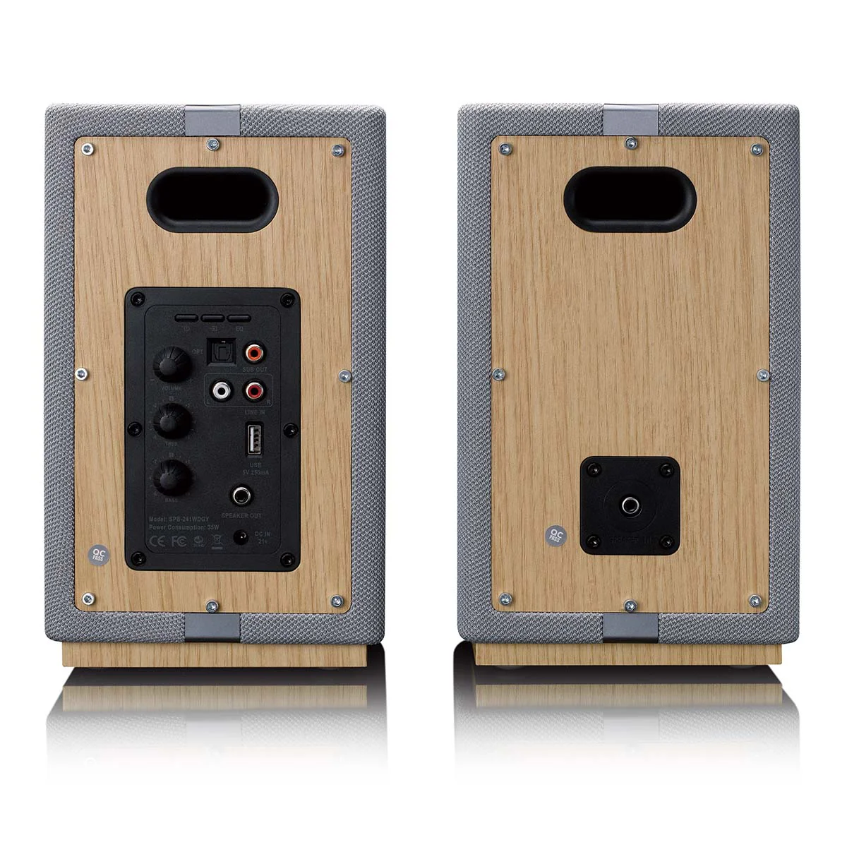 LENCO SPB-241WDGY - Set van 2 HiFi stereo Bluetooth® speakers - Krachtig geluid in een stijlvol design - Hout/Grijs - Image 5