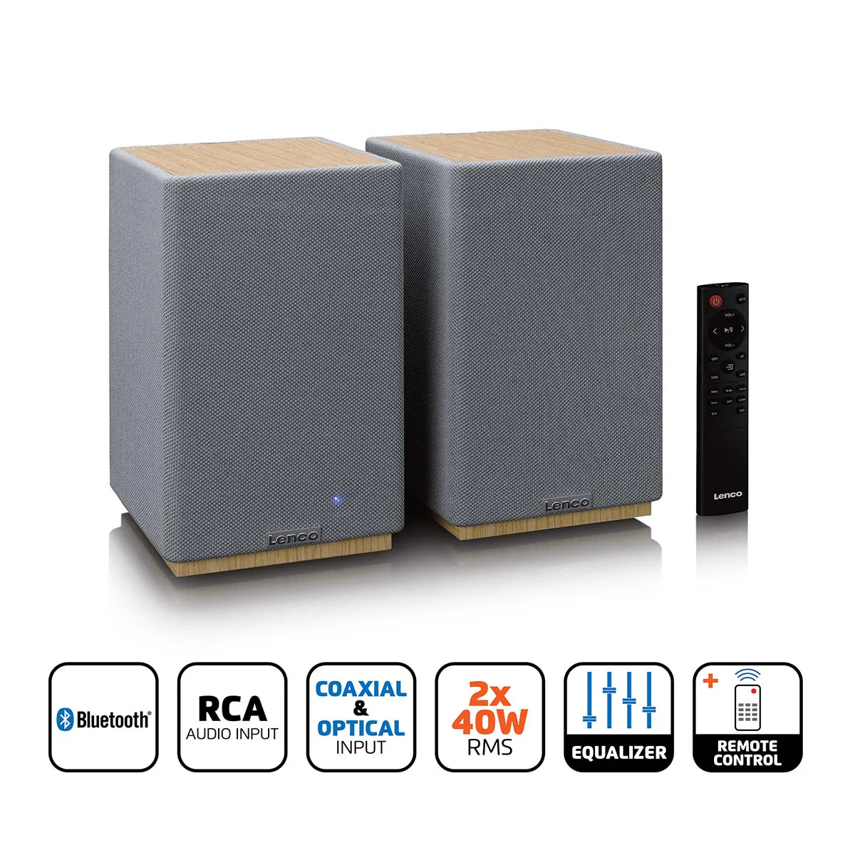 LENCO SPB-241WDGY - Set van 2 HiFi stereo Bluetooth® speakers - Krachtig geluid in een stijlvol design - Hout/Grijs - Image 7