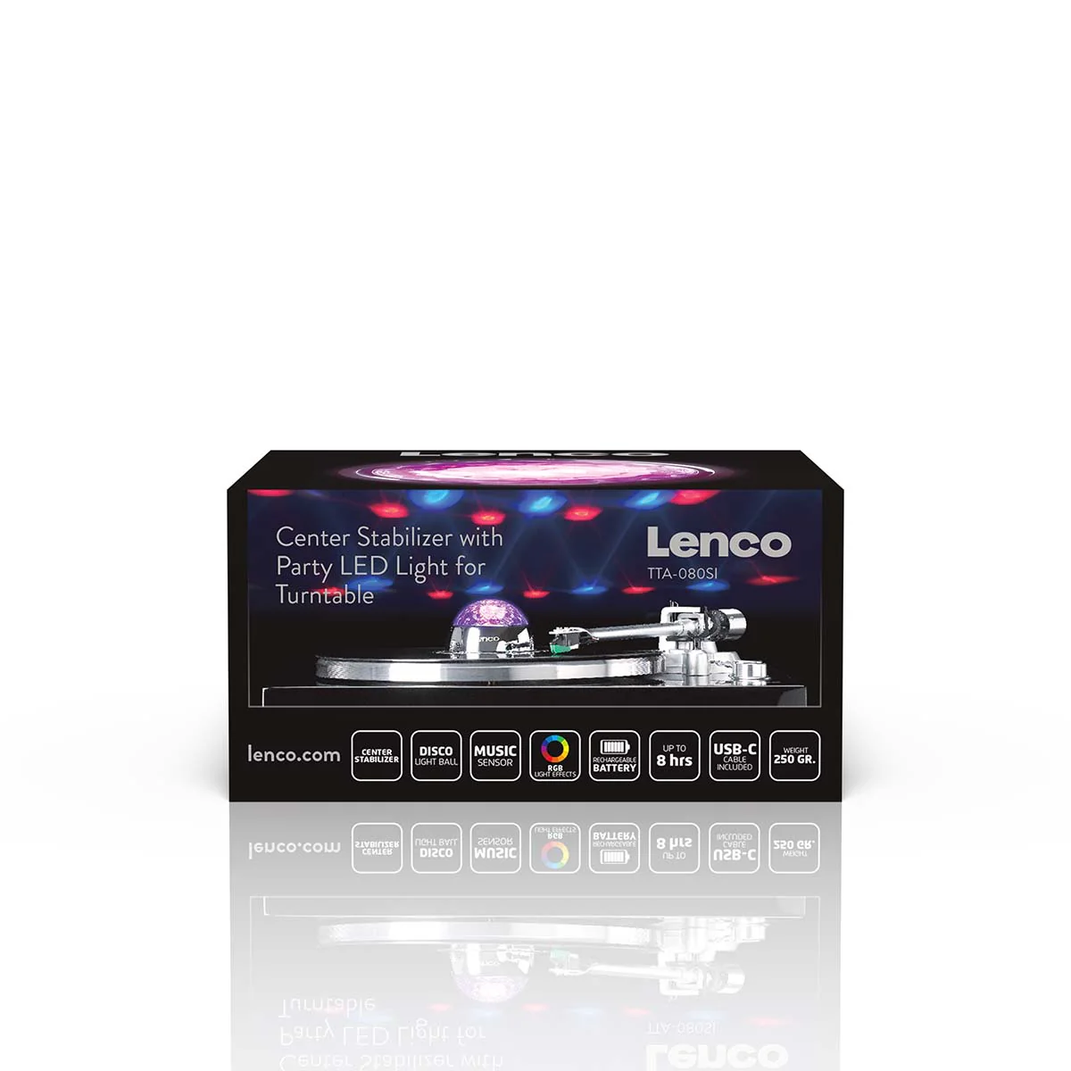 LENCO TTA-080SI - Platenstabilisator met RGB lichteffecten - Platenspeler aandrukgewicht 250g en discobal in één - Zilver - Image 15