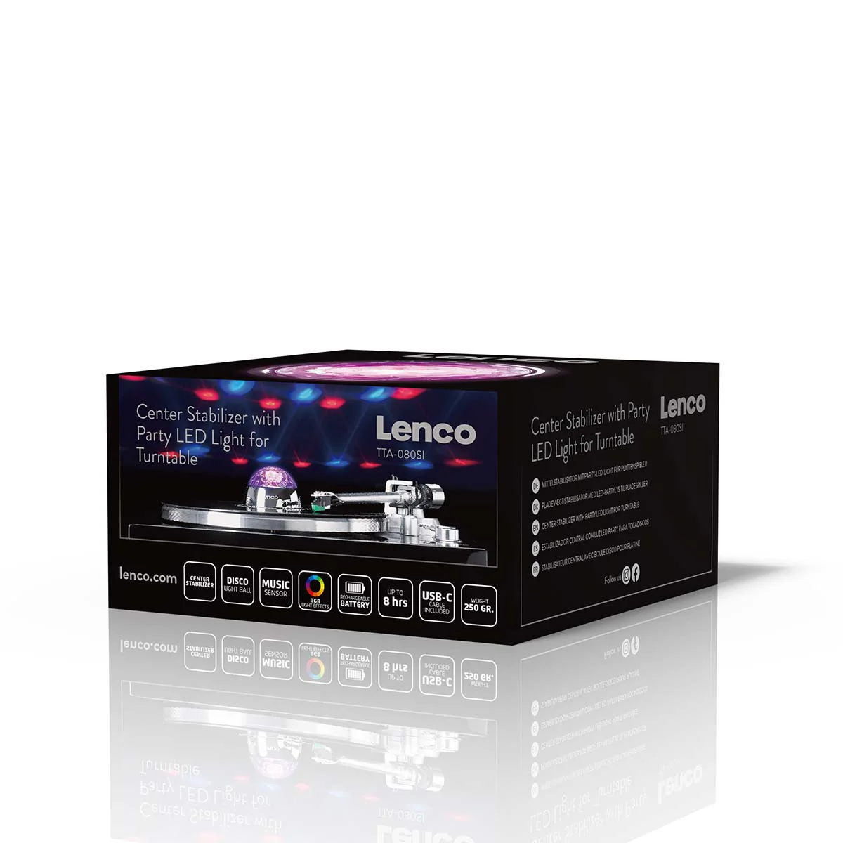 LENCO TTA-080SI - Platenstabilisator met RGB lichteffecten - Platenspeler aandrukgewicht 250g en discobal in één - Zilver - Image 16