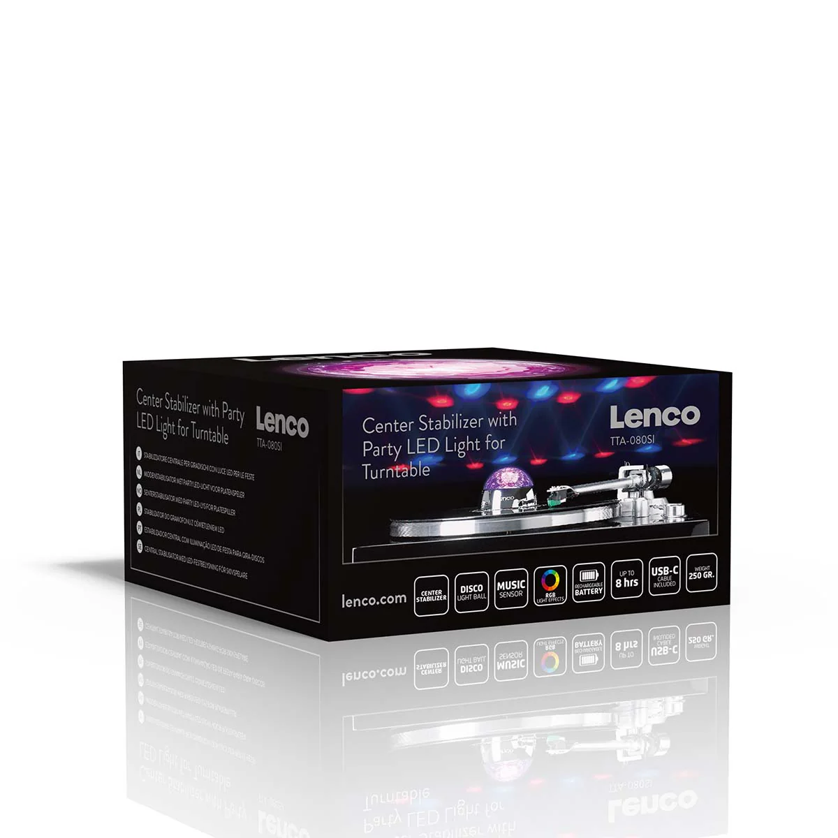 LENCO TTA-080SI - Platenstabilisator met RGB lichteffecten - Platenspeler aandrukgewicht 250g en discobal in één - Zilver - Image 17